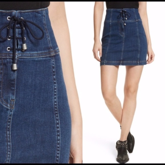 Free People Dresses & Skirts - Free People Lace Up Corset Denim Skirt Size 4